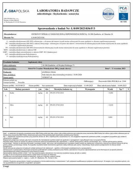 OstroVit Creatine Monohydrate 500 g KREATYNA MONOHYDRAT zdjęcie 6