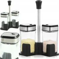 KPL SOLNICZKA PIEPRZNICZKA PRZYPRAWNIK POJEMNIKI NA SÓL PIEPRZ NA POSTAWCE