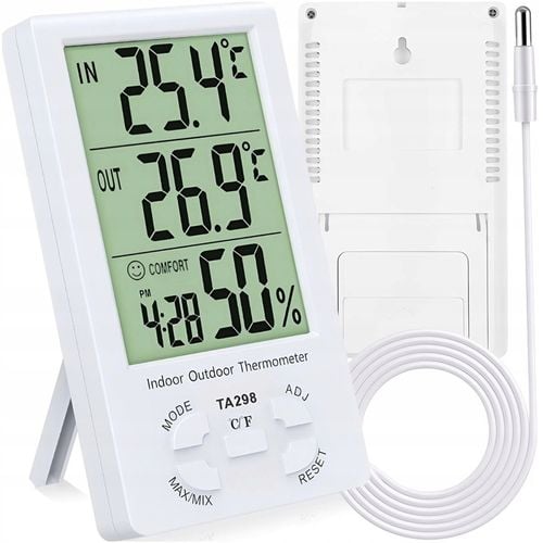 STACJA POGODOWA TERMOMETR ZEWNĘTRZNY HIGROMETR LCD ZEGAR Z SONDĄ na Arena.pl