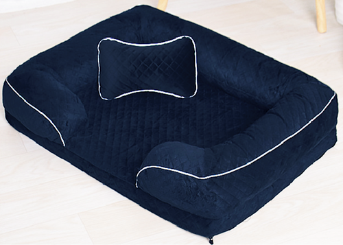 Legowisko Posłanie Dla Psa Z Poduszką Welurowe Granatowe M na Arena.pl