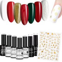 7x NTN Lakier Hybrydowy 5g Christmas ZESTAW 7w1 + Naklejki CB-149