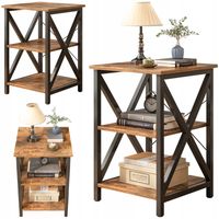 STOLIK KAWOWY ELEGANCKI KWADRATOWY RUSTYKALNY DREWNIANY PÓŁKA RETRO