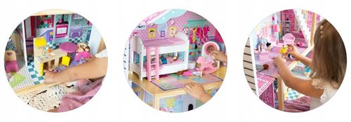 XXL DUŻY DREWNIANY RÓŻOWY DOMEK DLA LALEK MEBLE WINDA AKCESORIA LED na Arena.pl