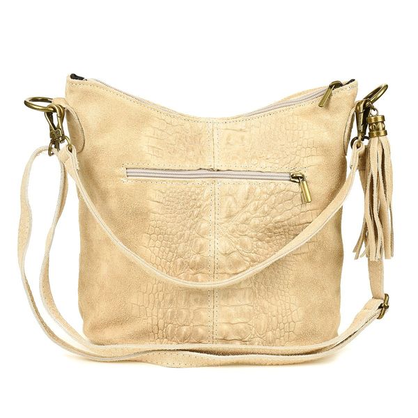 Torebka Skórzana Zamszowa Croco Listonoszka 2 Paski Beżowa Beltimore W13 zdjęcie 3