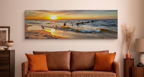Obraz Panoramiczny MORZE Bałtyckie Plaża Zachód Słońca 145cm x 45cm na Arena.pl