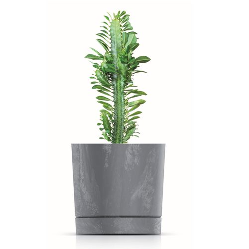 Gładka okrągła matowa doniczka z podstawką osłonka Beton terrakotta na Arena.pl