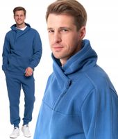 Bawełniana Ocieplana Dresowa Bluza Męska Zamek Stójka MORAJ NIEBIESKA XL