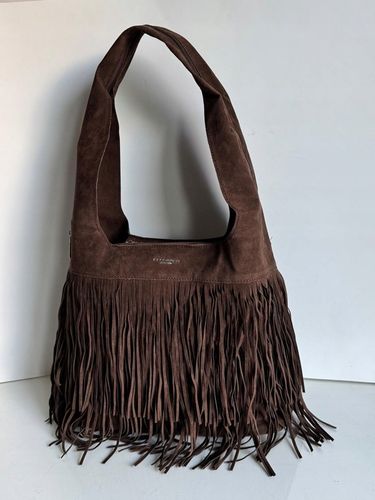 Torba Flora&Co torebka frędzle worek zamsz zamszowa eco brązowa czekoladowy na Arena.pl