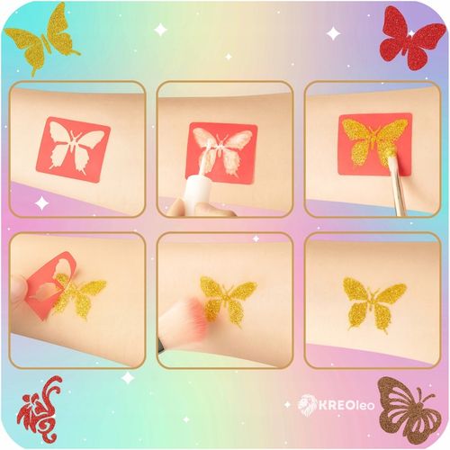 TATUAŻE BROKATOWE DUŻO SZABLONÓW + 48 KOLORÓW ZESTAW PREZENT DLA na Arena.pl