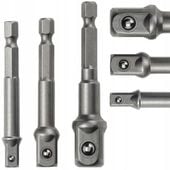 Adaptery redukcje do nasadek 1/4" 3/8" 1/2" zestaw 3el do wkrętarki Silver