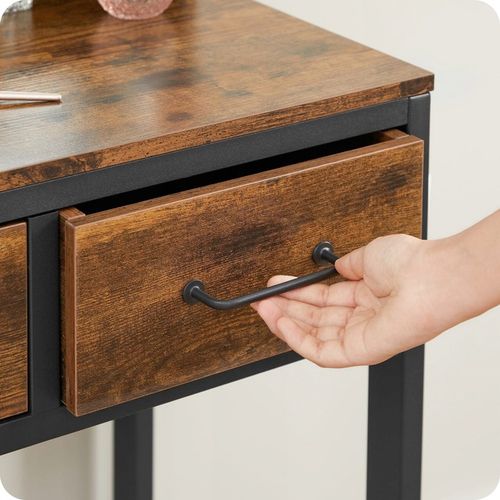 Toaletka z Lustrem Rustykalna Szuflady Taboret Zestaw Ciemny Brąz na Arena.pl