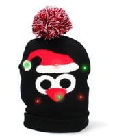 CZAPKA ZIMOWA ŚWIĄTECZNA LED ŚWIECĄCA GRUBA CIEPŁA CZAPKA NA ZIMĘ PINGWIN