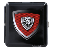 Papierośnica Metalowa z Głową Tygrysa w Tarczy