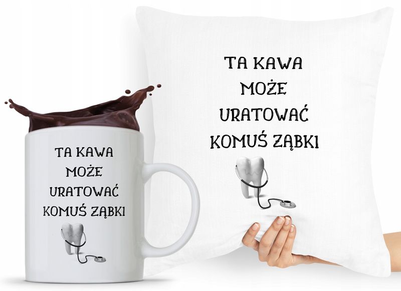 Zestaw Poduszka + Kubek Dla Dentysty Stomatologa Z Nadrukiem Ze Zdjęciem zdjęcie 1