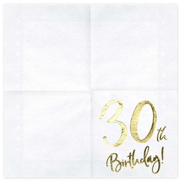 Serwetki "30 Urodziny - 30th Birthday", PartyDeco, białe, 33 cm, 20 szt na Arena.pl