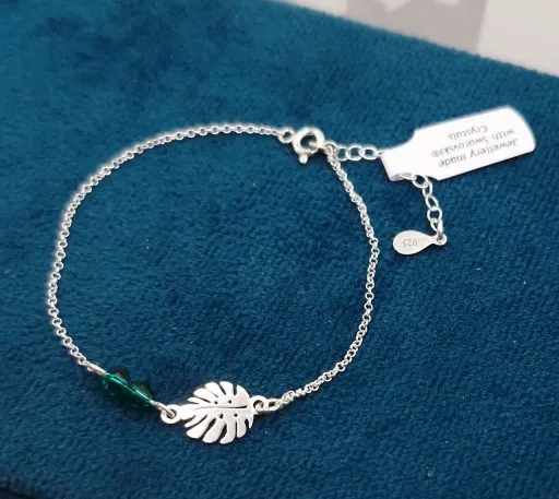 BRANSOLETKA SREBRNA LIŚĆ MONSTERA I KR. SWAROVSKI SREBRO 925 zdjęcie 6
