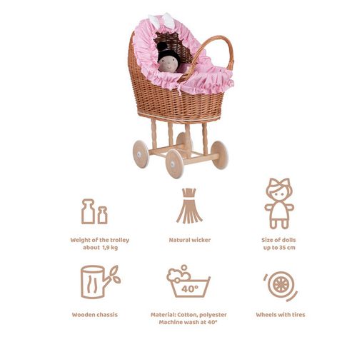 LULU WIKLINOWY WÓZEK DLA LALEK Z POŚCIELĄ 55X30 H57 CM na Arena.pl