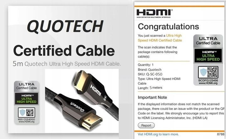Kabel HDMI 2.1 8K Ultra High Speed QUOTECH 5m zdjęcie 8