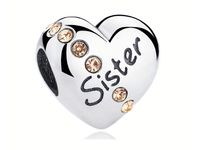 Rodowany srebrny charms do pandora serce heart siostra sister cyrkonie srebro 925 BEAD098