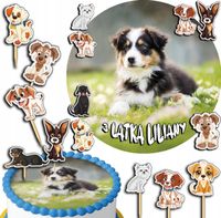 ZESTAW OPŁATEK NA TORT 20CM + TOPPERY PAPIEROWE - PIES PSY PIESEK 15CM 18CM