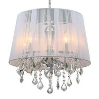 LAMPA wisząca CORNELIA MDM-2572/5 W Italux glamour OPRAWA abażurowa ZWIS z kryształkami organza mgiełka crystal biała