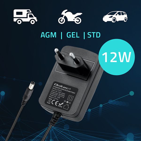 Qoltec Ładowarka AGM/GEL/STD 12V 1.5A LED Prostownik zdjęcie 2