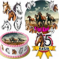 ZESTAW OPŁATEK NA TORT 20CM + 16 POSTACI - KOŃ HOBBY HORSE + IMIĘ 15CM 18CM