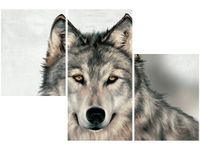 60 90CM OBRAZ 3 ELEM SZARY WILK ŚCIENNY DRUK PŁÓTNO