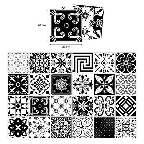 Naklejki Na Kafelki Czarno-biała MAROKAŃSKA Mozaika Zestaw 24 szt. 20x20 na Arena.pl