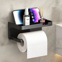 UCHWYT NA PAPIER TOALETOWY Z PÓŁKĄ NA TELEFON WIESZAK WC CZARNY LOFT PÓŁKA