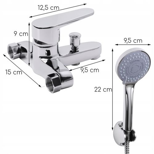 Bateria wannowa ścienna chrom srebrna z prysznicem kran do wanny YOKA na Arena.pl