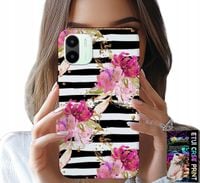ETUI DO XIAOMI REDMI A2 - KWIATKI W CZARNO - BIAŁE PASKI WZORY
