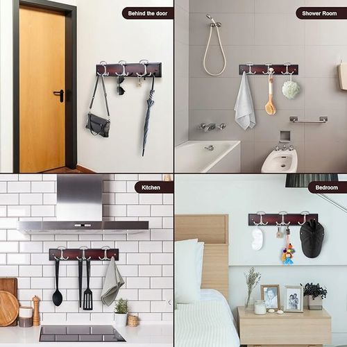 BOBLIUE Wieszak do montażu na ścianie z 6 srebrnymi haczykami orzech na Arena.pl