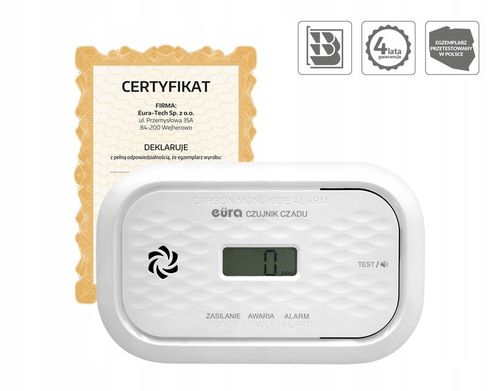 Markowy czujnik tlenku węgla EURA certyfikowany w CNBOP, rok produkcji na Arena.pl