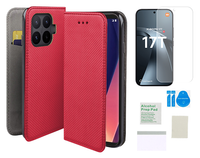 Etui z klapką do XIAOMI 17T 5G smart magnet czerwony + folia ochronna TPU