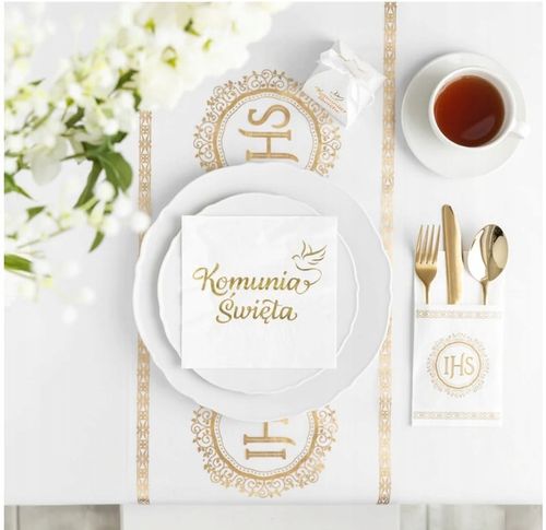 BIEŻNIK KOMUNIJNY,DEKORACJA STOŁU ZŁOTY IHS I KOMUNIA 5m na Arena.pl