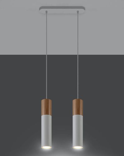 Wisząca LAMPA skandynawska SL.0629 metalowa OPRAWA hygge ZWIS tuby drewniane białe na Arena.pl