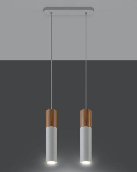 Wisząca LAMPA skandynawska SL.0629 metalowa OPRAWA hygge ZWIS tuby drewniane białe zdjęcie 2