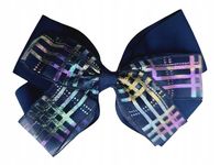 Spinka wsuwka duża kokarda podwójna kratka holo granatowy 12cm