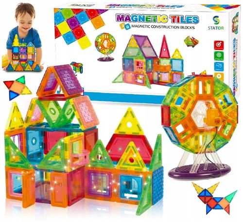 DUŻE Klocki Magnetyczne 3D Konstrukcyjne Magnetic Tiles 70 el. Edukacja na Arena.pl