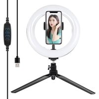 lampa pierścieniowa / statyw led puluz 20cm z uchwytem na telefon pkt3073b