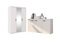 Pojemna szafa trzydrzwiowa z lustrem + Duża Komoda do salonu Biały Mat