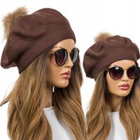 BERET Z POMPONEM CIEPŁY ZIMOWY z WEŁNĄ CZAPKA DAMSKA JAKOŚĆ PREMIUM