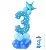 ZESTAW BALONÓW STOJĄCY NIEBIESKI Z CYFRĄ 3 NA PRZYJĘCIE URODZINOWE