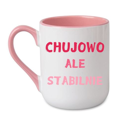 KUBEK "CHUJOWO ALE STABILNIE" Wzór - Elegant Coffee Różowy 330 ml na Arena.pl
