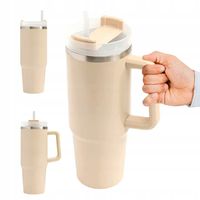 KUBEK TERMICZNY z Uchwytem i Słomką SZCZELNY 900 ml do AUTA STAL Nierdzewna