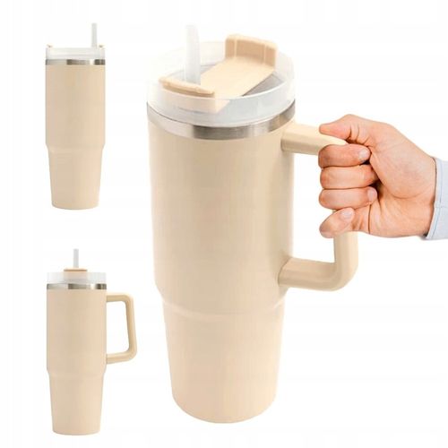 KUBEK TERMICZNY z Uchwytem i Słomką SZCZELNY 900 ml do AUTA STAL Nierdzewna na Arena.pl