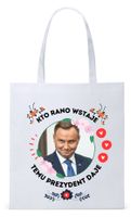Prezydent Andrzej Duda Torba Eco Biała Shopper Z Nadrukiem Ze Zdjęciem