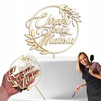 TOPPER na tort CHRZEST ŚWIĘTY IMIĘ toper dekoracje napis lustro złote piker