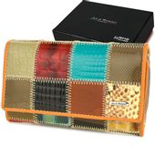 Portfel Damski Skórzany Patchwork Skóra Duży M96
